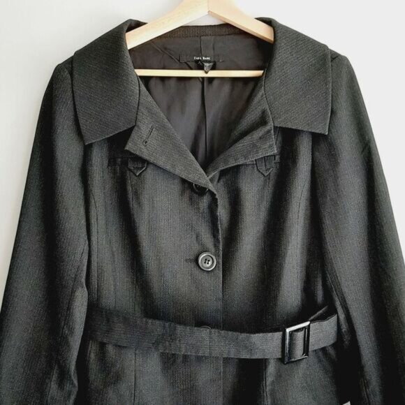 ZARA Belted Button Down Blazer Jacket Dark Gray Sz L - Picture 2 of 15